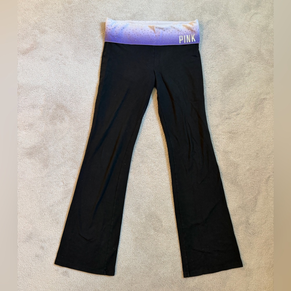 Victorias Secret PINK Y2K bling fold over Yoga pants black leggings 💜